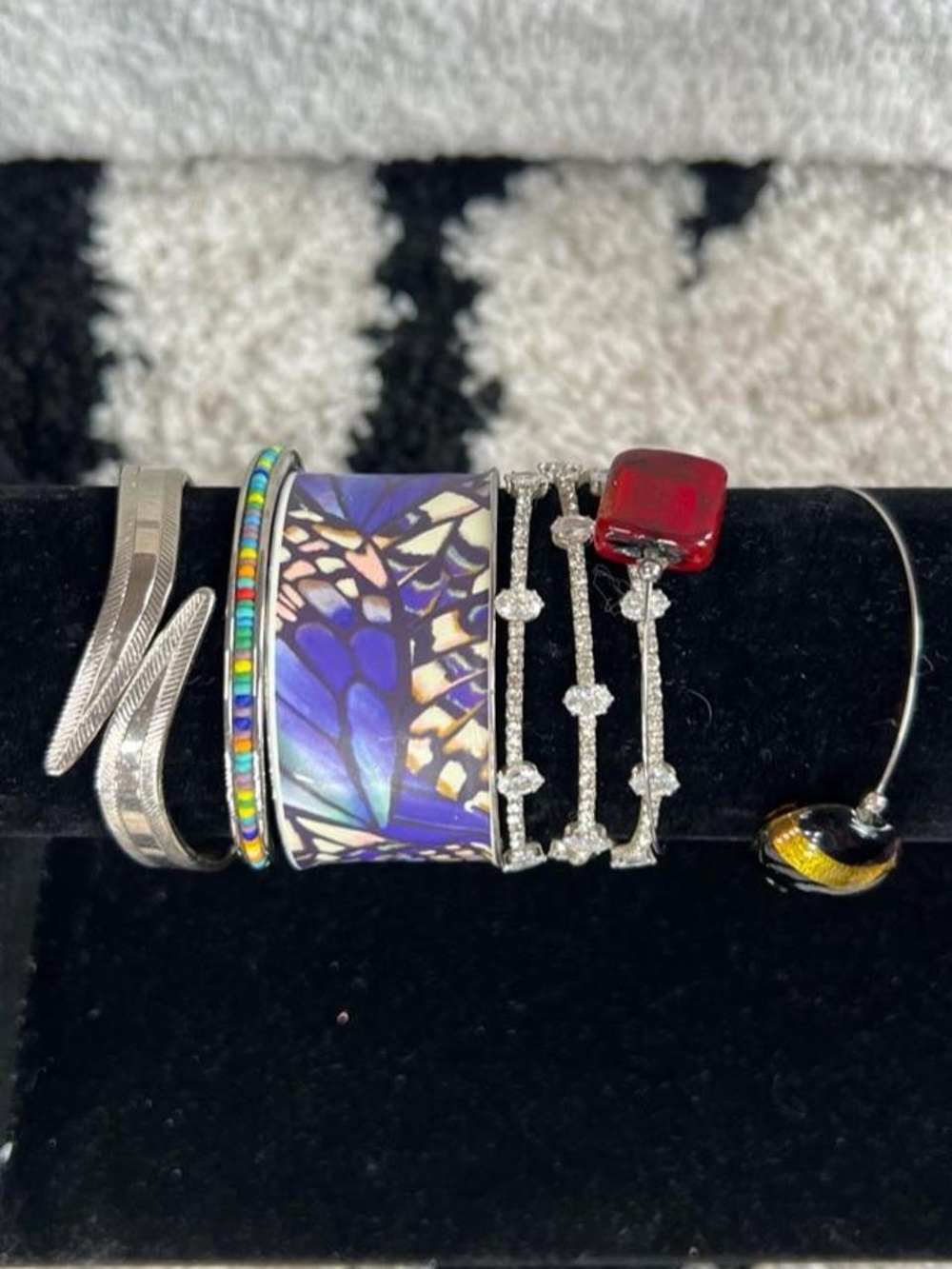 Small wrist friendly Set of 5 silver tone colorful bangle bracelets